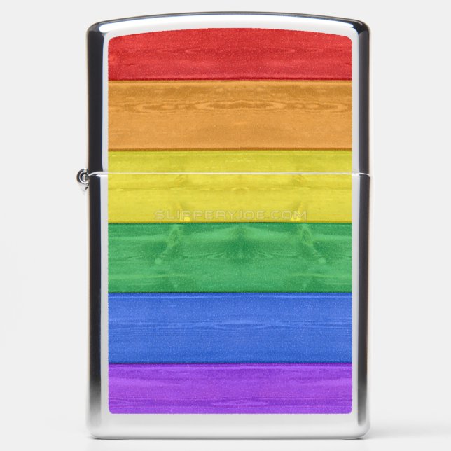 SlipperyJoe's pride wooden flag horizontal rainbow Zippo Lighter (Front)