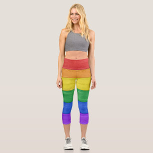 SlipperyJoe's pride wooden flag rainbow colors cel Capri Leggings