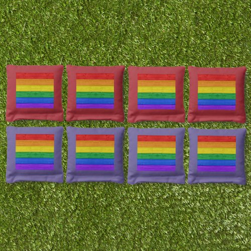 SlipperyJoes pride wooden flag rainbow colors cel Cornhole Bags