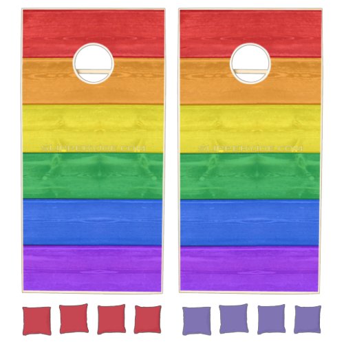 SlipperyJoes pride wooden flag rainbow colors cel Cornhole Set