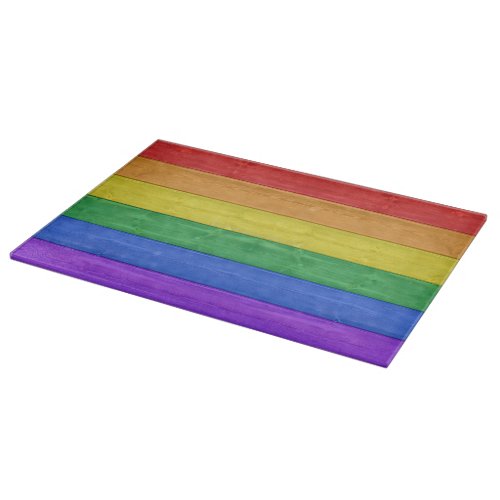 SlipperyJoes pride wooden flag rainbow colors cel Cutting Board