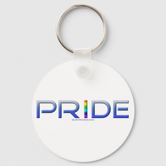 SlipperyJoe's pride word metallic letters radiates Keychain (Front)