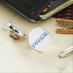 SlipperyJoe's pride word metallic letters radiates Lapel Pin