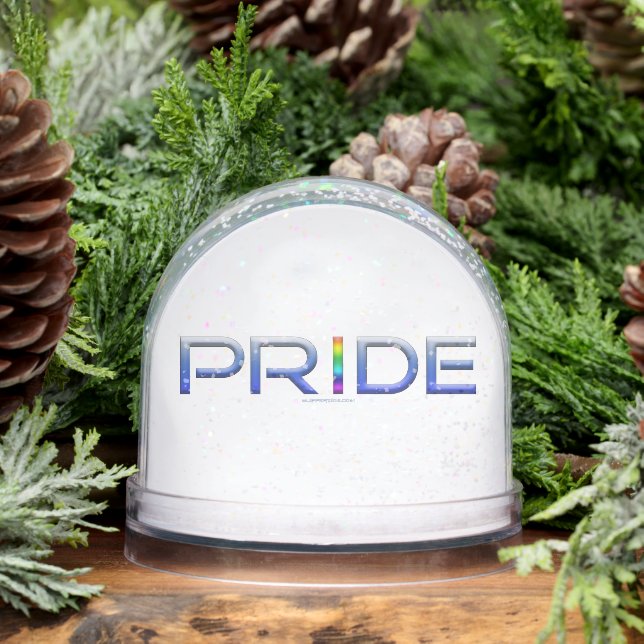 SlipperyJoe's pride word metallic letters radiates Snow Globe (Winter)