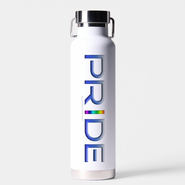 SlipperyJoe's pride word metallic letters radiates Water Bottle (Front)