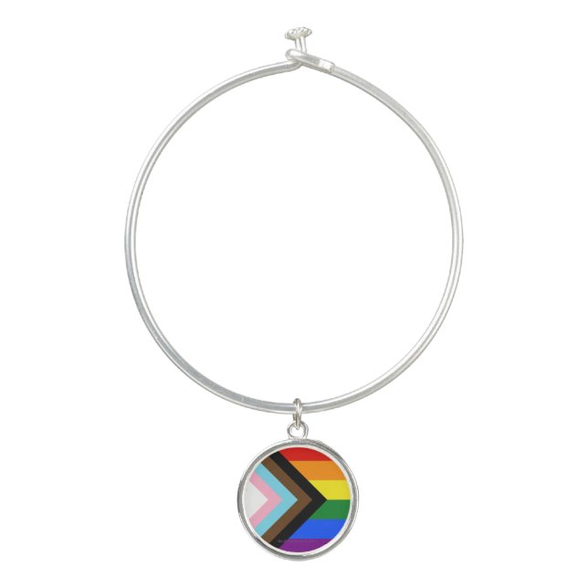 SlipperyJoe's Progress Pride Flag gay gifts LGBTQI Bangle Bracelet (Front)