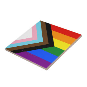 SlipperyJoe's Progress Pride Flag gay gifts LGBTQI Ceramic Tile