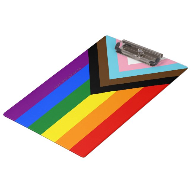 SlipperyJoe's Progress Pride Flag gay gifts LGBTQI Clipboard (Angled)