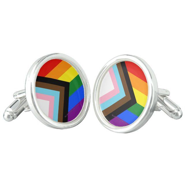 SlipperyJoe's Progress Pride Flag gay gifts LGBTQI Cufflinks (Angled)