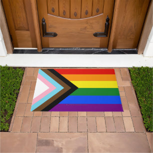 SlipperyJoe's Progress Pride Flag gay gifts LGBTQI Doormat