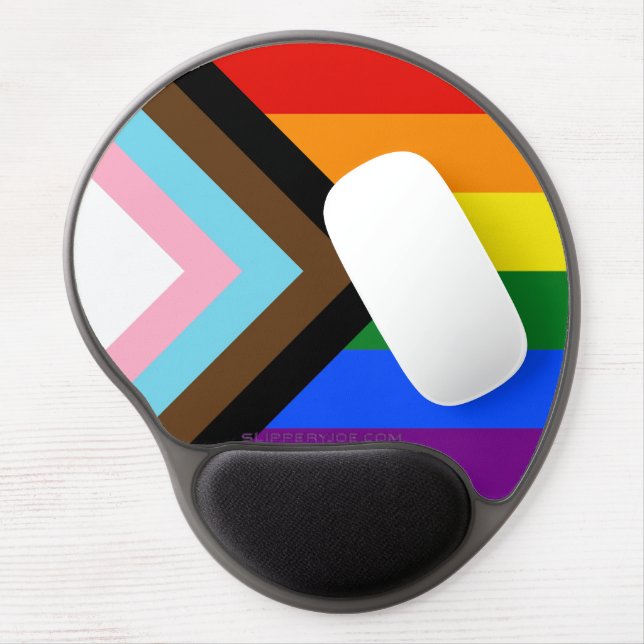 SlipperyJoe's Progress Pride Flag gay gifts LGBTQI Gel Mouse Pad (Left Side)