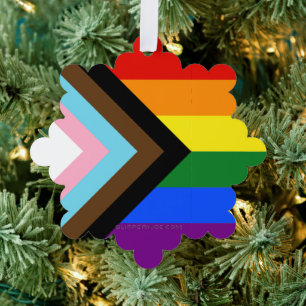 SlipperyJoe's Progress Pride Flag gay gifts LGBTQI Ornament Card