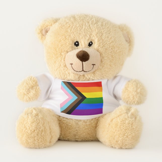 SlipperyJoe's Progress Pride Flag gay gifts LGBTQI Teddy Bear (Front)