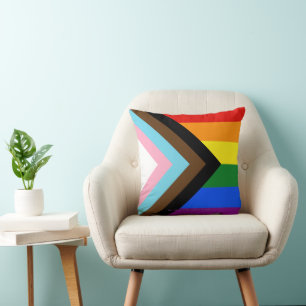 SlipperyJoe's Progress Pride Flag gay gifts LGBTQI Throw Pillow