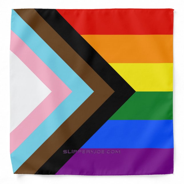 SlipperyJoe's Progress Pride Flag six classic hori Bandana (Front)