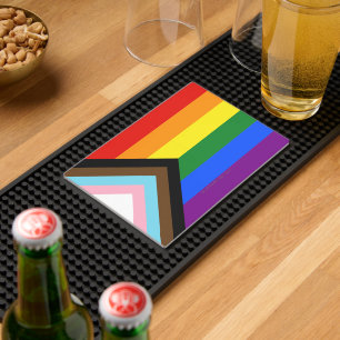SlipperyJoe's Progress Pride Flag six classic hori Bar Mat