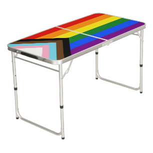 SlipperyJoe's Progress Pride Flag six classic hori Beer Pong Table