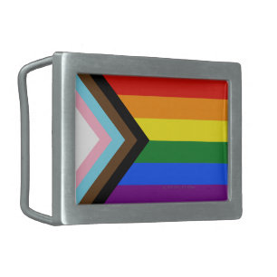 SlipperyJoe's Progress Pride Flag six classic hori Belt Buckle