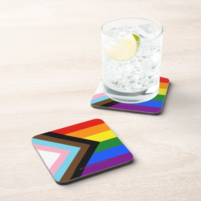 SlipperyJoe's Progress Pride Flag six classic hori Beverage Coaster (Right Side)