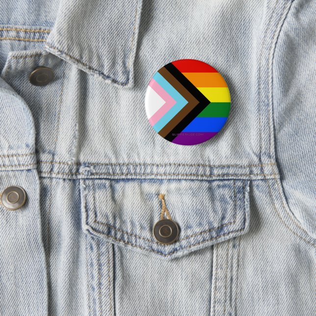 SlipperyJoe's Progress Pride Flag six classic hori Button (In Situ)
