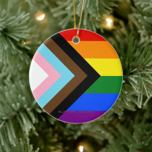 SlipperyJoe's Progress Pride Flag six classic hori Ceramic Ornament