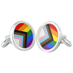 SlipperyJoe's Progress Pride Flag six classic hori Cufflinks