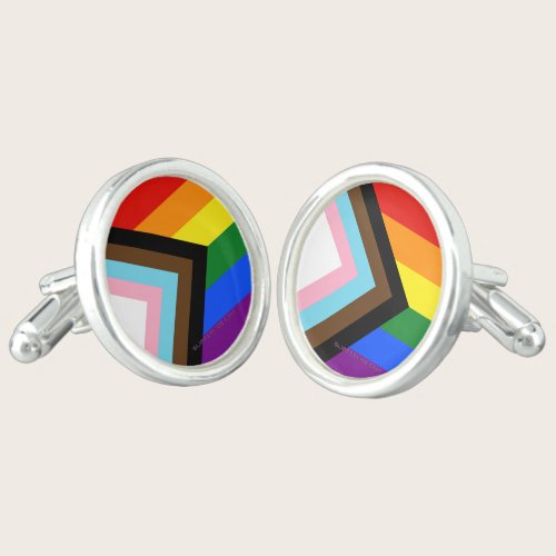 SlipperyJoe's Progress Pride Flag six classic hori Cufflinks SlipperyJoe's Progress Pride Flag six classic hori Cufflinks