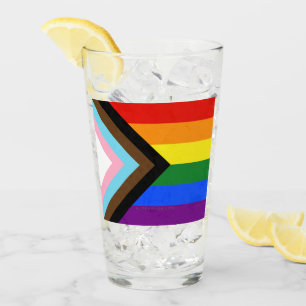 SlipperyJoe's Progress Pride Flag six classic hori Glass