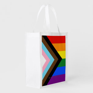SlipperyJoe's Progress Pride Flag six classic hori Grocery Bag