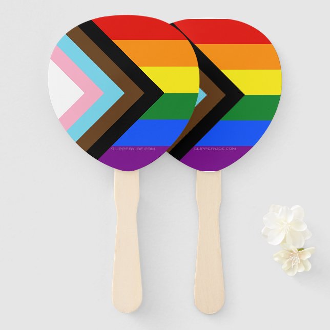 SlipperyJoe's Progress Pride Flag six classic hori Hand Fan (Front and Back)