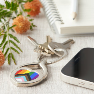 SlipperyJoe's Progress Pride Flag six classic hori Keychain