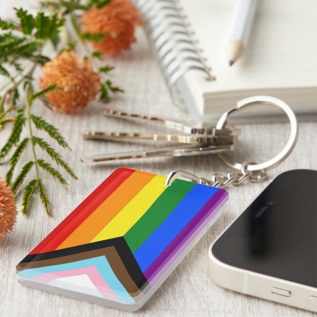 SlipperyJoe's Progress Pride Flag six classic hori Keychain (Front Right)