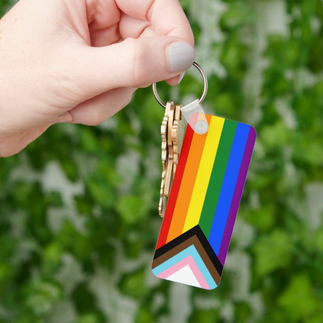 SlipperyJoe's Progress Pride Flag six classic hori Keychain (Hand)
