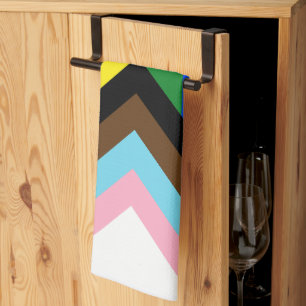 SlipperyJoe's Progress Pride Flag six classic hori Kitchen Towel