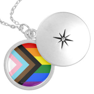 SlipperyJoe's Progress Pride Flag six classic hori Locket Necklace