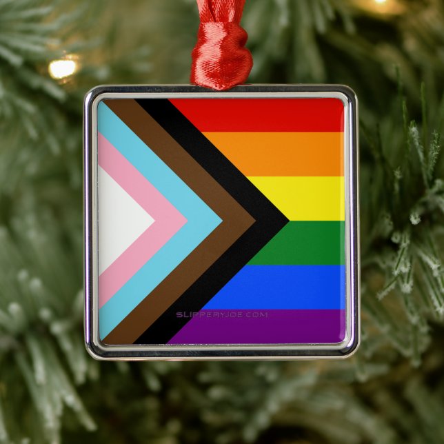 SlipperyJoe's Progress Pride Flag six classic hori Metal Ornament (Tree)