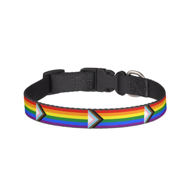 SlipperyJoe's Progress Pride Flag six classic hori Pet Collar (Front)