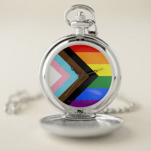 SlipperyJoe's Progress Pride Flag six classic hori Pocket Watch