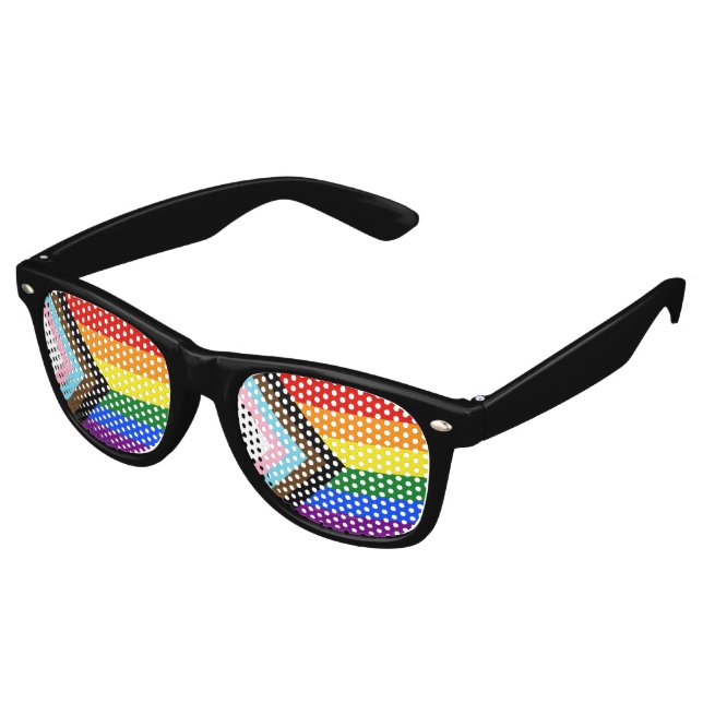 SlipperyJoe's Progress Pride Flag six classic hori Retro Sunglasses (Angled)