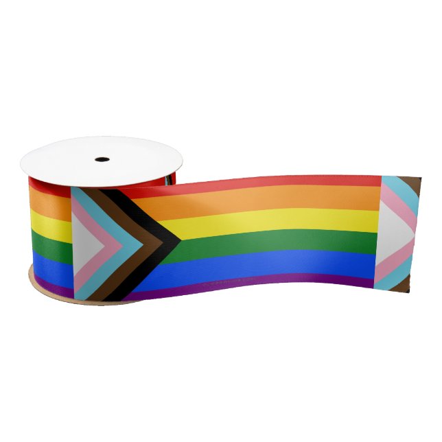 SlipperyJoe's Progress Pride Flag six classic hori Satin Ribbon (Spool)