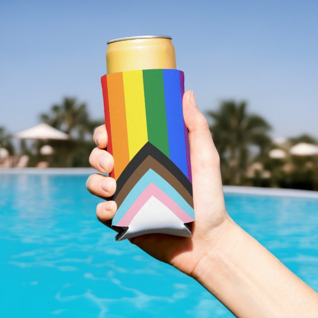 SlipperyJoe's Progress Pride Flag six classic hori Seltzer Can Cooler (In Situ Pool)