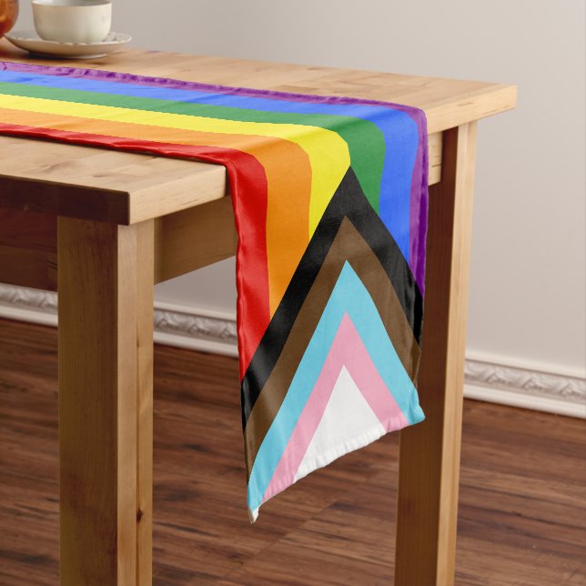 SlipperyJoe's Progress Pride Flag six classic hori Short Table Runner (In Situ)