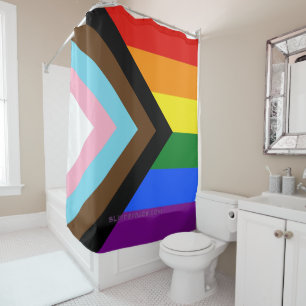 SlipperyJoe's Progress Pride Flag six classic hori Shower Curtain