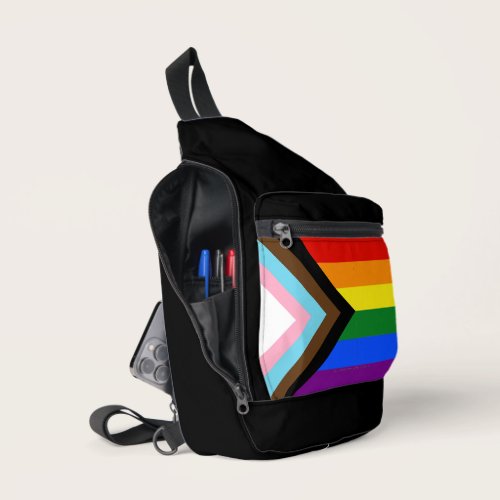 SlipperyJoe's Progress Pride Flag six classic hori Sling Bag SlipperyJoe's Progress Pride Flag six classic hori Sling Bag