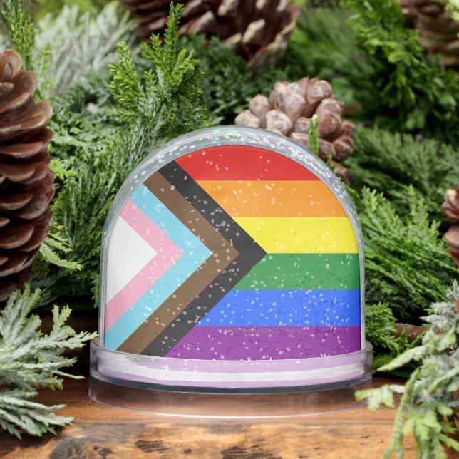 SlipperyJoe's Progress Pride Flag six classic hori Snow Globe (Winter)