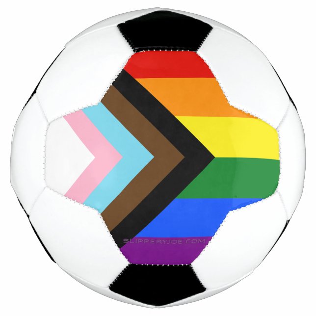 SlipperyJoe's Progress Pride Flag six classic hori Soccer Ball (Front)