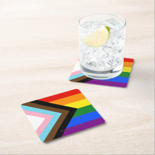 SlipperyJoe's Progress Pride Flag six classic hori Square Paper Coaster
