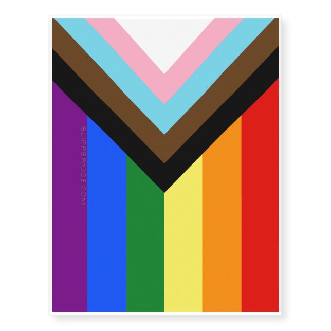 SlipperyJoe's Progress Pride Flag six classic hori Temporary Tattoos (Front)