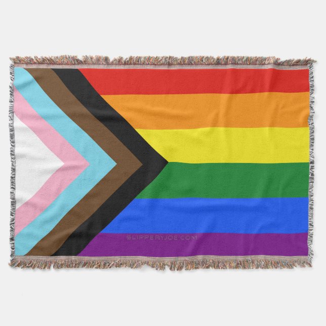 SlipperyJoe's Progress Pride Flag six classic hori Throw Blanket (Front)