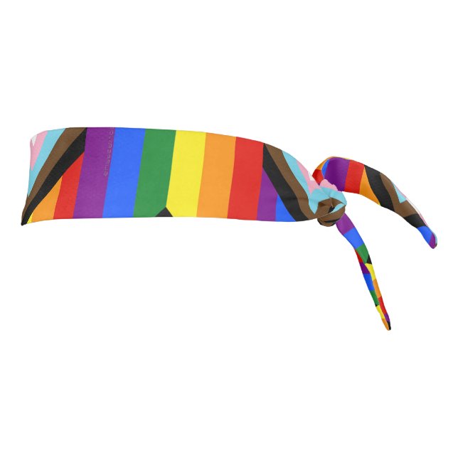 SlipperyJoe's Progress Pride Flag six classic hori Tie Headband (Rotate 90)